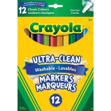 Crayola Fine Line Ultra-Clean Washable Markers - Pack of 12 classic colours